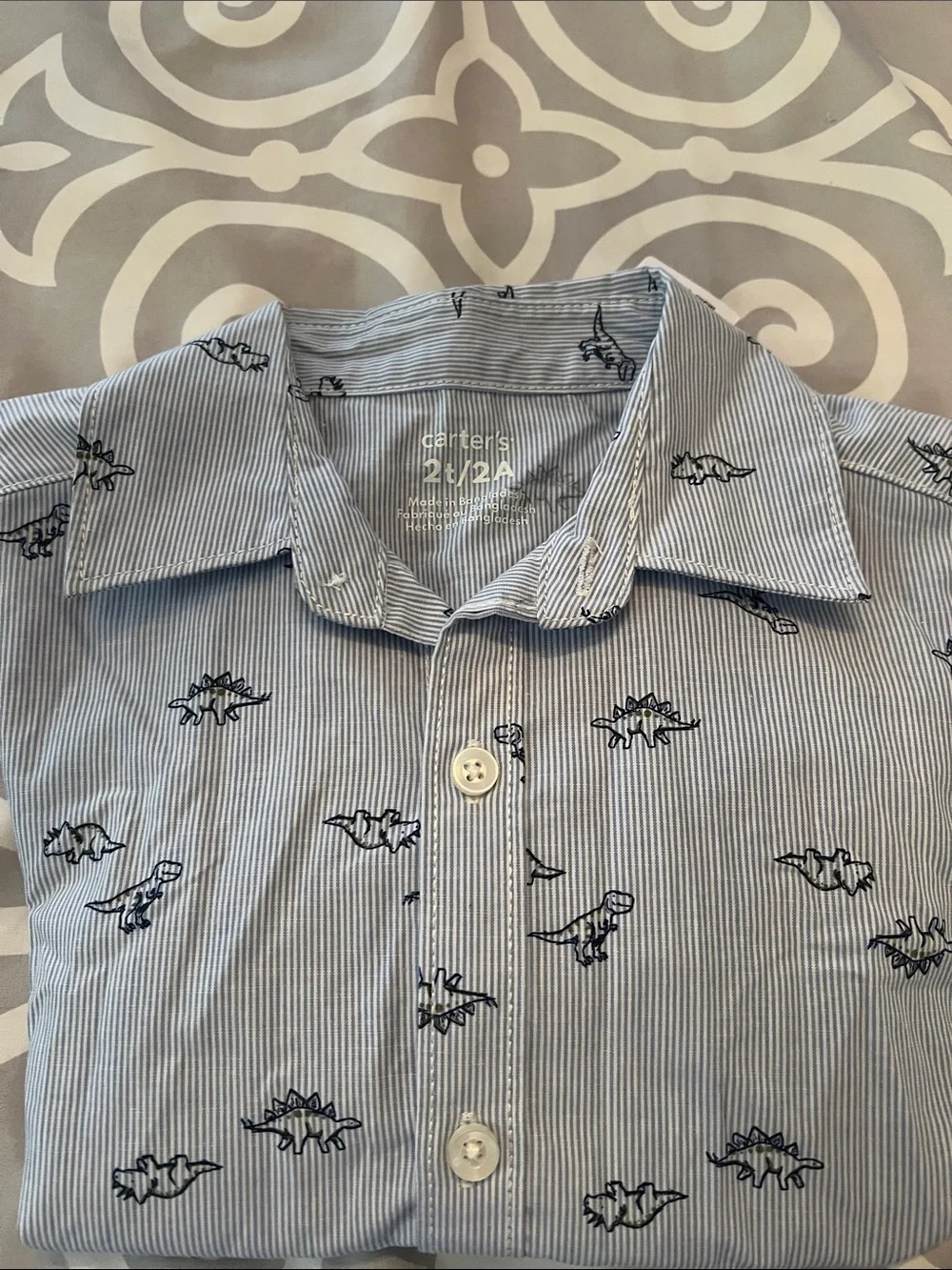 NWT Carter's Light Blue Button-Up Shirt with Navy Dino Print